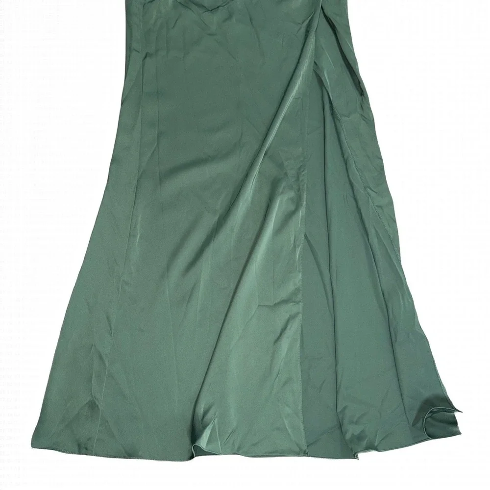 Azazie Womens Strapless Cowl Neck Satin Sage Green High‎ Slit Maxi Dress Gown A4